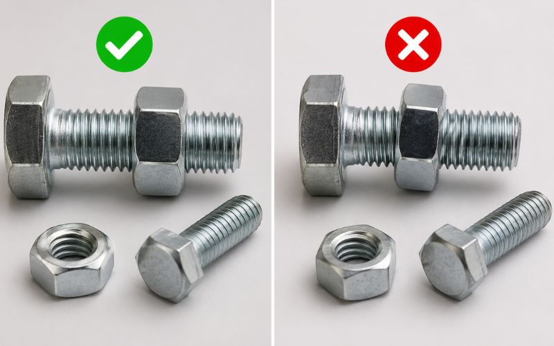 lắp thử bulong với đai ốc tương ứng